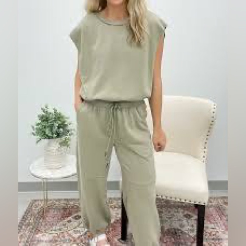 Listicle WATCH ME JUMPSUIT, FRENCH TERRY, OLIVE GREEN WOMEN SIZE L